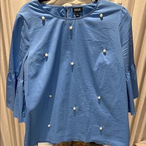 Anna Women's Blue Blouse with Pearl Accents